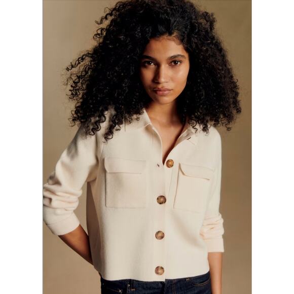 Sezane Ecru Betty button collared cardigan sweater - Picture 1 of 6